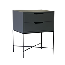 Load image into Gallery viewer, Everest Grey Side Table Two Drawer - Cut Out Handles
