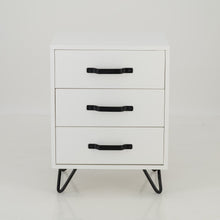Load image into Gallery viewer, Fuji White Side Table Three Drawer - Steel Handles