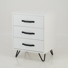 Load image into Gallery viewer, Fuji White Side Table Three Drawer - Steel Handles