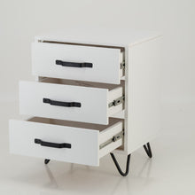 Load image into Gallery viewer, Fuji White Side Table Three Drawer - Steel Handles