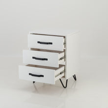 Load image into Gallery viewer, Fuji White Side Table Three Drawer - Steel Handles