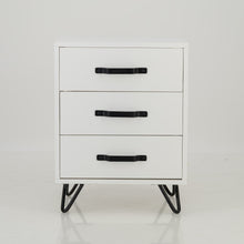 Load image into Gallery viewer, Fuji White Side Table Three Drawer - Steel Handles