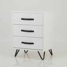 Load image into Gallery viewer, Fuji White Side Table Three Drawer - Steel Handles