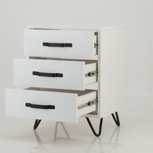 Load image into Gallery viewer, Fuji White Side Table Three Drawer - Steel Handles
