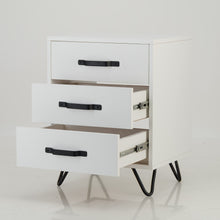 Load image into Gallery viewer, Fuji White Side Table Three Drawer - Steel Handles