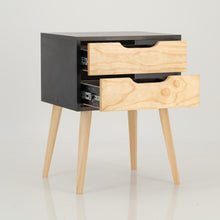 Load image into Gallery viewer, Halti Black Side Table with Two Drawer - Cut Out Handles