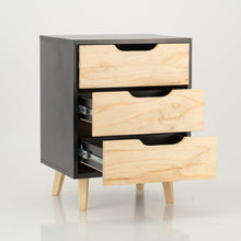 Load image into Gallery viewer, Halti Black Side Table with Three Drawers - Cut Out Handles