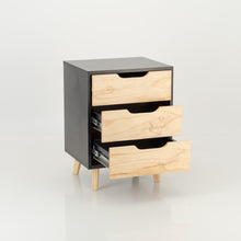 Load image into Gallery viewer, Halti Black Side Table with Three Drawers - Cut Out Handles
