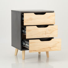 Load image into Gallery viewer, Halti Black Side Table with Three Drawers - Cut Out Handles