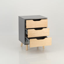 Load image into Gallery viewer, Halti Grey Side Table with Three Drawers - Cut Out Handles