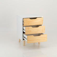 Load image into Gallery viewer, Halti White Side Table with Three Drawers - Cut Out Handles