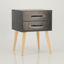 Load image into Gallery viewer, Makalu Black Side Table with Two Drawers - Steel Handles