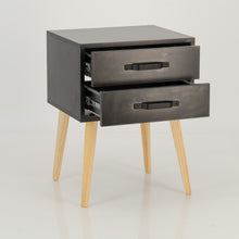 Load image into Gallery viewer, Makalu Black Side Table with Two Drawers - Steel Handles