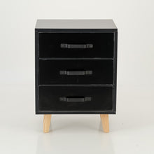 Load image into Gallery viewer, Makalu Black Side Table with Three Drawers - Steel Handles