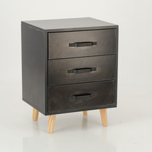 Load image into Gallery viewer, Makalu Black Side Table with Three Drawers - Steel Handles