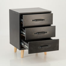 Load image into Gallery viewer, Makalu Black Side Table with Three Drawers - Steel Handles
