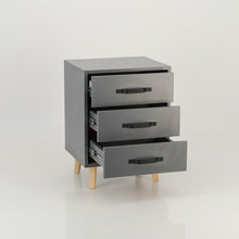 Load image into Gallery viewer, Makalu Grey Side Table with Three Drawers - Steel Handles