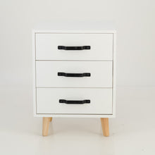 Load image into Gallery viewer, Makalu White Side Table with Three Drawers - Steel Handles
