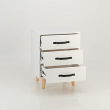 Load image into Gallery viewer, Makalu White Side Table with Three Drawers - Steel Handles