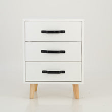 Load image into Gallery viewer, Makalu White Side Table with Three Drawers - Steel Handles