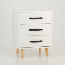 Load image into Gallery viewer, Makalu White Side Table with Three Drawers - Steel Handles