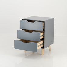 Load image into Gallery viewer, Khaya Three Drawer Side Table with Cut Out Handle - Grey