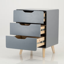 Load image into Gallery viewer, Khaya Three Drawer Side Table with Cut Out Handle - Grey