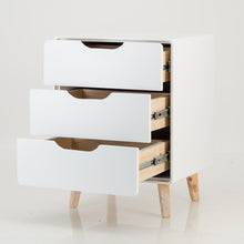 Load image into Gallery viewer, Khaya Three Drawer Side Table with Cut Out Handle - White