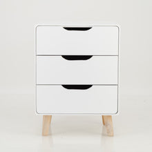 Load image into Gallery viewer, Khaya Three Drawer Side Table with Cut Out Handle - White