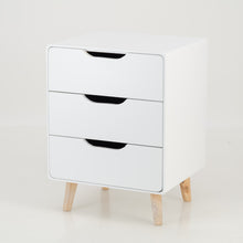 Load image into Gallery viewer, Khaya Three Drawer Side Table with Cut Out Handle - White