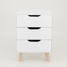Load image into Gallery viewer, Khaya Three Drawer Side Table with Cut Out Handle - White