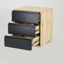 Load image into Gallery viewer, Kuva Pine Three Drawer Floating Side Table with Groove Handles - Black