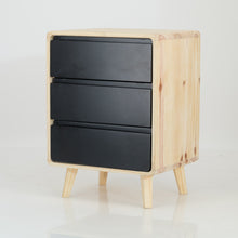 Load image into Gallery viewer, Kuva Pine Three Drawer Side Table with Groove Handles - Black