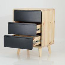 Load image into Gallery viewer, Kuva Pine Three Drawer Side Table with Groove Handles - Black