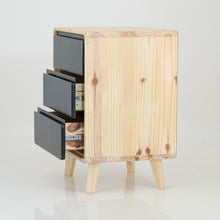 Load image into Gallery viewer, Kuva Pine Three Drawer Side Table with Groove Handles - Black