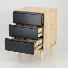 Load image into Gallery viewer, Kuva Pine Three Drawer Side Table with Groove Handles - Black