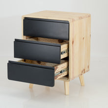 Load image into Gallery viewer, Kuva Pine Three Drawer Side Table with Groove Handles - Black