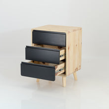 Load image into Gallery viewer, Kuva Pine Three Drawer Side Table with Groove Handles - Black