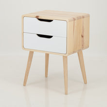 Load image into Gallery viewer, Kuva Pine Two Drawer Side Table with Cut Out Handles - White