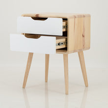 Load image into Gallery viewer, Kuva Pine Two Drawer Side Table with Cut Out Handles - White