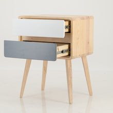 Load image into Gallery viewer, Kuva Pine Two Drawer Hidden Handle Side Table - Grey & White