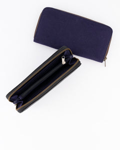 The Camps Bay Purse | Black Leather and Navy Canvas