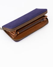 Load image into Gallery viewer, The Camps Bay Purse | Brown Leather Inner and Navy Canvas Outer
