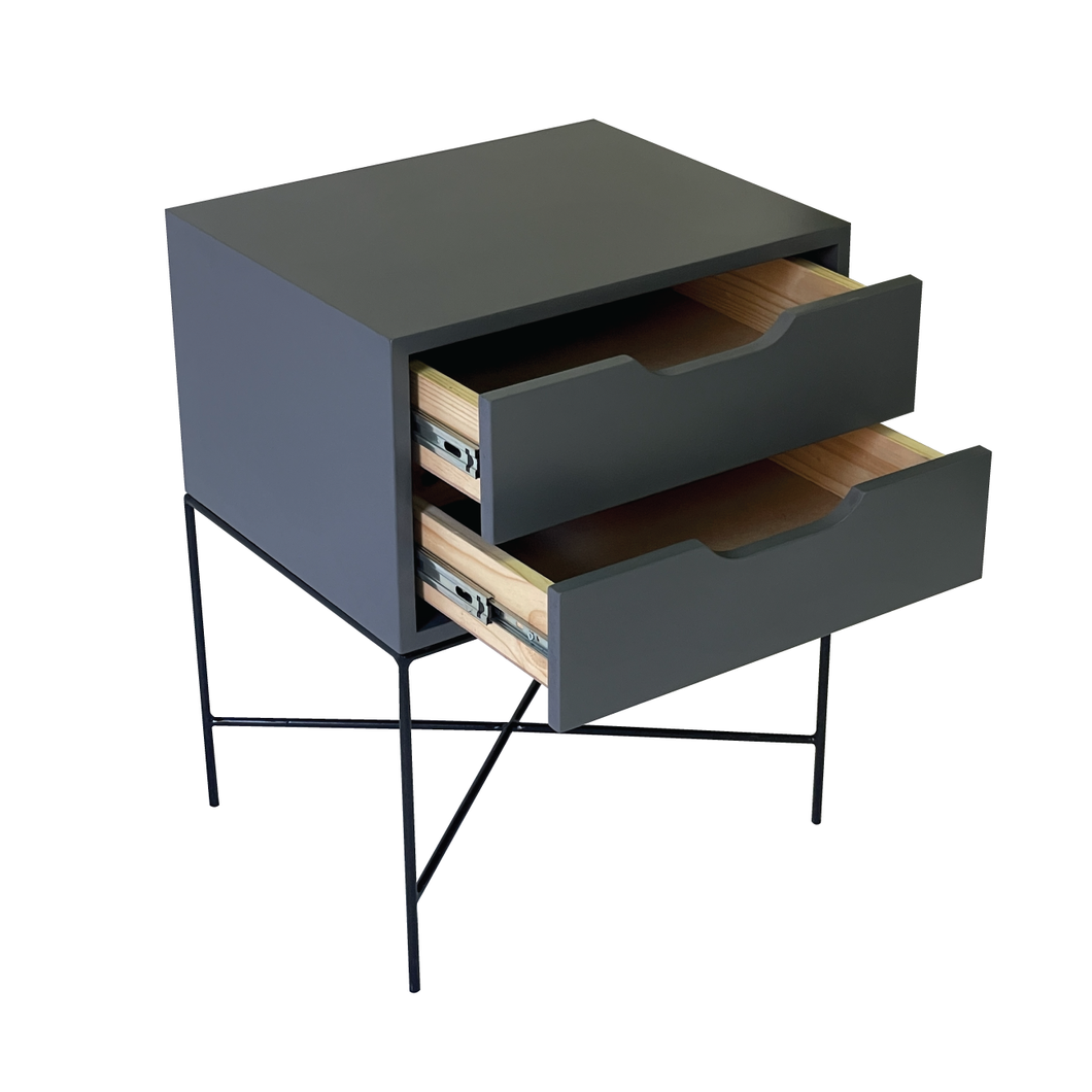Everest Grey Side Table Two Drawer - Cut Out Handles