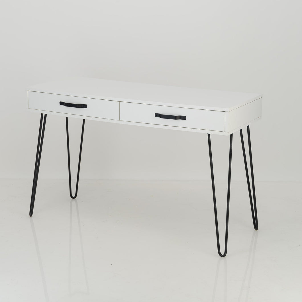 Fuji White Desk Two Drawer - Steel Handles