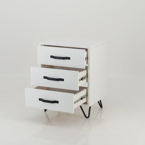 Fuji White Side Table Three Drawer - Steel Handles