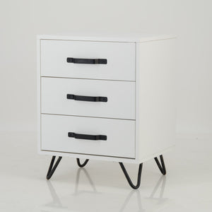 Fuji White Side Table Three Drawer - Steel Handles