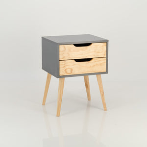 Halti Grey Side Table with Two Drawer - Cut Out Handles