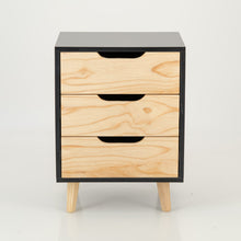 Load image into Gallery viewer, Halti Black Side Table with Three Drawers - Cut Out Handles
