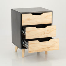 Load image into Gallery viewer, Halti Black Side Table with Three Drawers - Cut Out Handles
